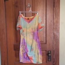 SheIn Tie Dye Knot Mini Dress Multicolor Short Sleeve V-Neck Size M
