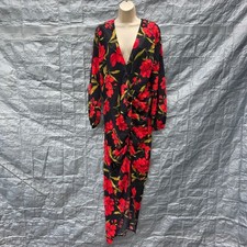 Boohoo Plus Black Red Floral Wrap Midaxi Dress UK 16 Ruched Front Plunge