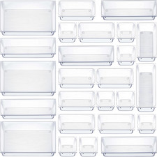 25 PCS Clear Plastic Drawer Organizers Set, 4-Size Versatile Bathroom and Vanity