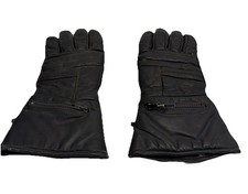 Vintage Thinsulate Black Genuine Leather Gauntlet Gloves w/ Zipper Pockets Sz M