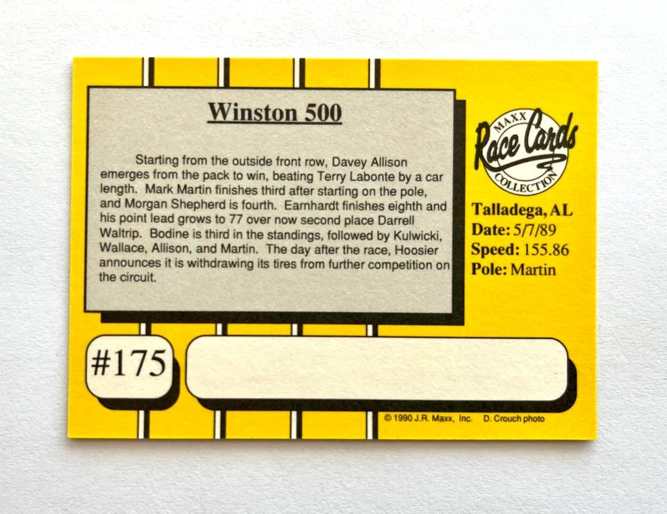 Davey Allison NASCAR 1990 Maxx #175 Winston 500 Win Autographed Signed - Image 3 of 4