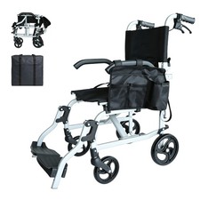 Folding Wheelchair, 18 LBS, 18" Seat Width, Aluminum, Light Gray for Travel