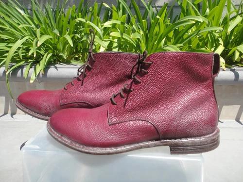 MOMA 19605-Y2 PELLE Maroon Ankle Boots, Handmade Italy, Pebbled Italian Size42