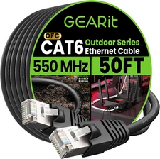 Cat6 Outdoor Ethernet Cable (50Ft) 23AWG Pure Copper, FTP, LLDPE, Waterproof, Di