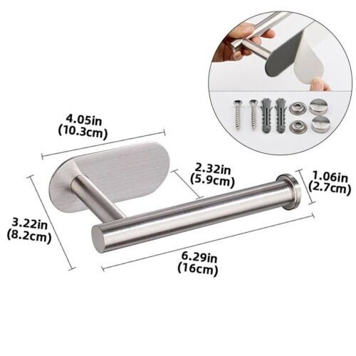 Stainless Steel Toilet Roll Paper Holder Strong Self Adhesive Stick Wall Mount - Picture 3 of 3