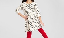 Girls Cat  Jack Almond Cream Dress with Gold Black Hearts Print, M Plus XL Plus