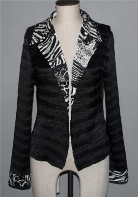 Alberto Makali Animal Print Rhinestones Black & White Open Front Jacket Wm's L