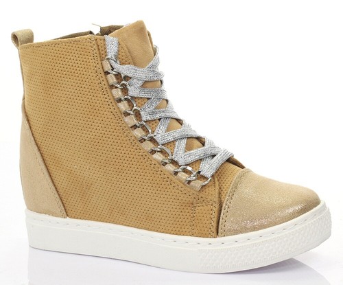 camel colored wedge sneakers