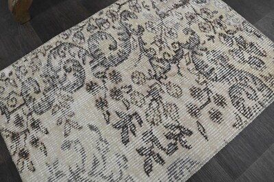 Oushak Türkische Fußmatte Teppich 2x2 BEIGE Anatolisch Handarbeit Vintage Kle...