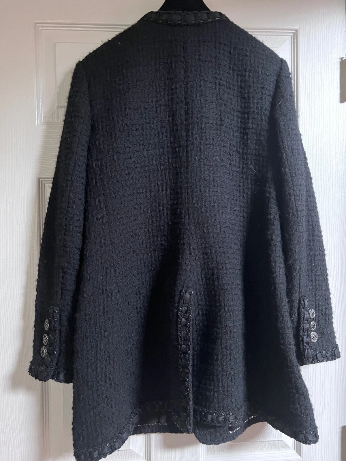 CHANEL 16A PARIS ROME GIACCA NERA LITTLE BLACK TWEED FINIM INTRECCIATO CC bottoni FR46 44