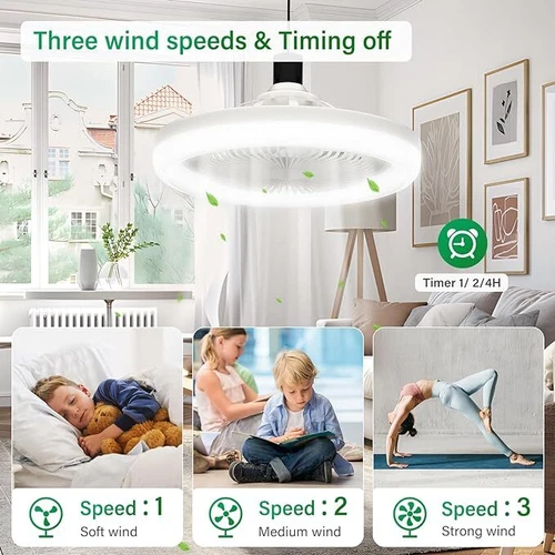 E27 Socket Light With Remote, Ceiling Fan Adjustable Smart LED Fan 3 Windshields - Picture 7 of 14