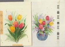 HAPPY EASTER Pastel Colored Tulips in Vase 7.5x9.5" Greeting Card Art LOT of 2