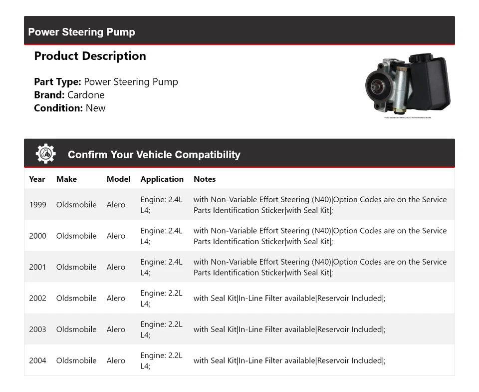 For 1999-2004 Oldsmobile Alero Power Steering Pump Cardone 2000 2001 2002 2003 - Image 2 of 4