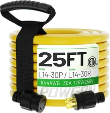 30-Amp Generator Extension Cord (25 Feet) 4-Prong 125/250V 7500W, NEMA L14-30P/L