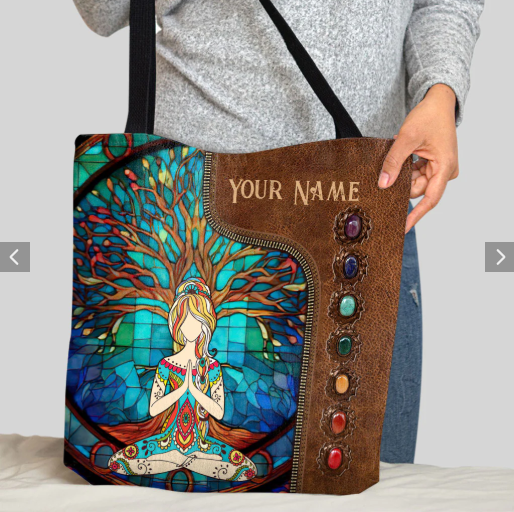 Personalized Yoga Tote Bag, Namaste Green Handbag
