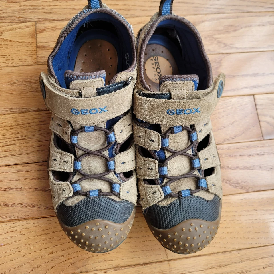 Geox Respira Kids Size 3 Slip-On Closed Toe Outdoor Water Sandals Brown Blue Foto 4 de 4