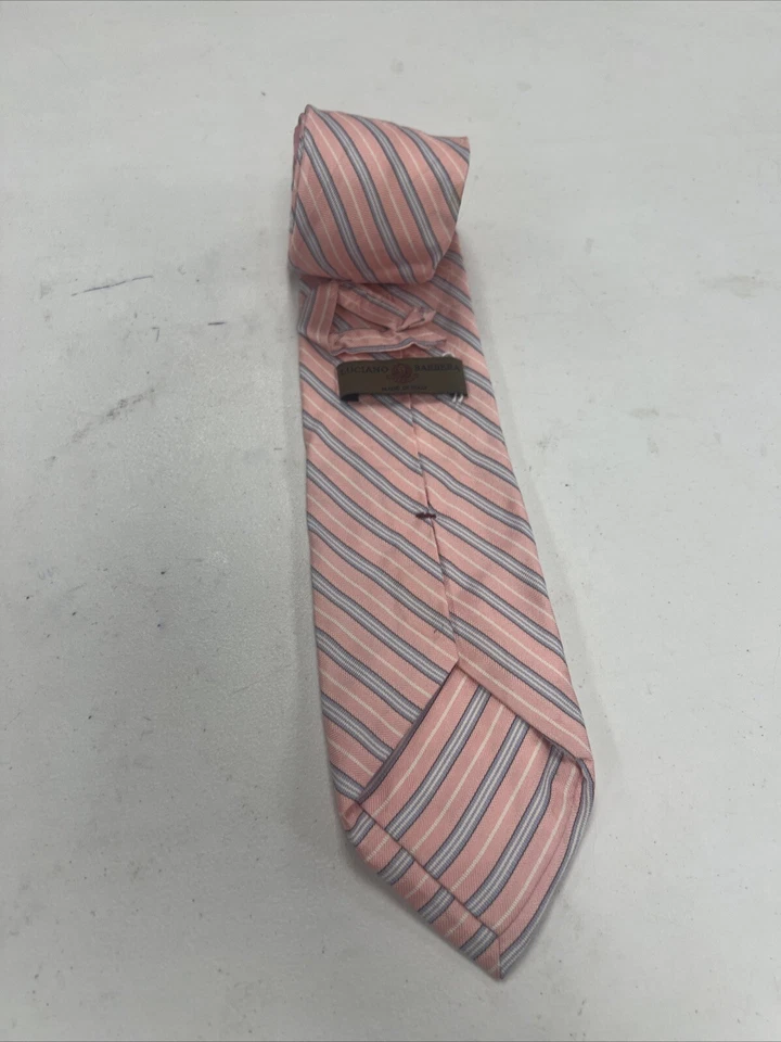 Мужской галстук Luciano Barbera в розовую полоску шелк $315 - Изображение 2 из 4