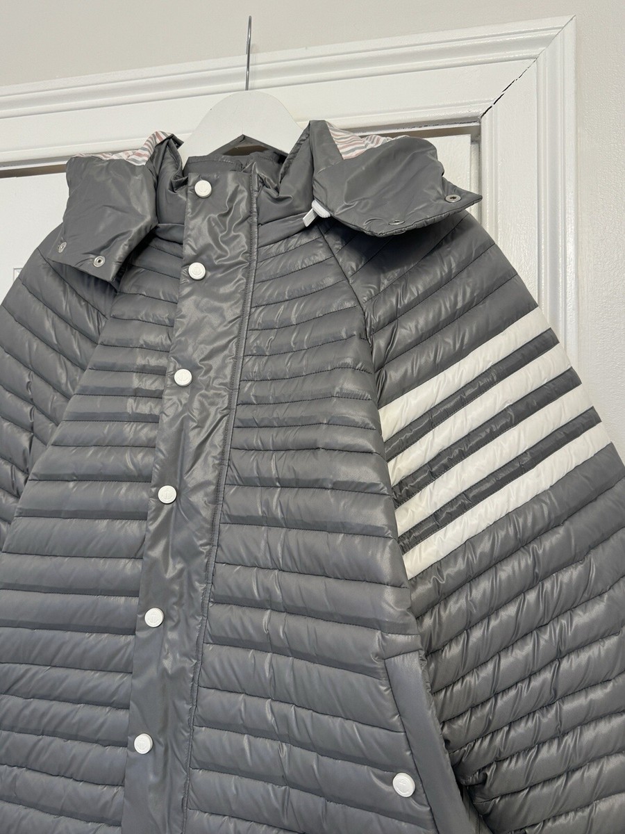 Thom Browne Men's Hooded Long Shiny Grey Down Filled Oversized