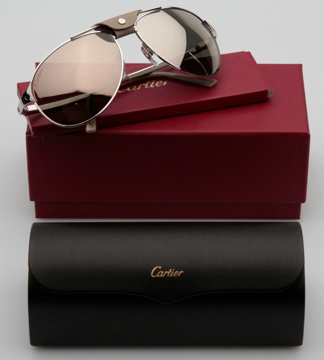 NEW Cartier CT0077S 002 Silver SUNGLASSES 61-16-135mm France