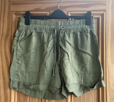 Ladies Ex Nutmeg NEW Khaki Green Tencel Elasticated Tie Front Shorts Size 8 - 12