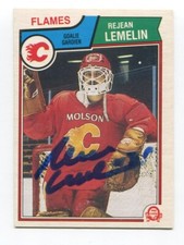 1983 O-Pee-Chee Rejean Lemelin Signed Card Hockey NHL AUTO #86 Calgary Flames