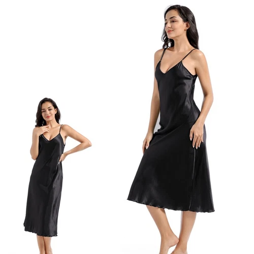 Sexy Satin Silk Robe Dress Sleepwear Lingerie Long Nightdress Nightgown - Bild 21 von 41
