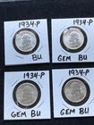 4 PC LOT 1934-P WASHINGTON QUARTERS  CHOICE BU FROM ORIGINAL ROLL