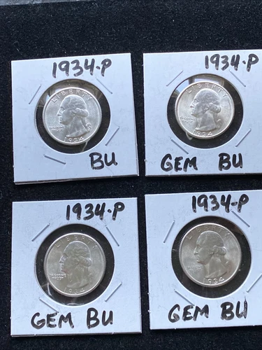 4 PC LOT 1934-P WASHINGTON QUARTERS  CHOICE BU FROM ORIGINAL ROLL