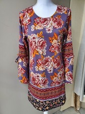 Angie Boho Hippie Festival Dress Womens Small Floral Adjustable Bell Sleeve Tie