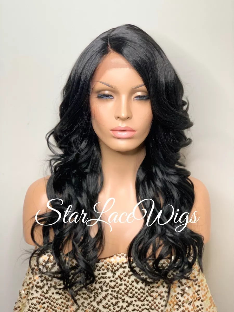 Long curly side part top lace front synthetic wig
