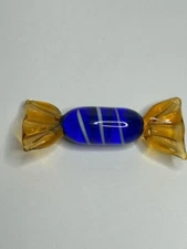 Blown Glass Candy Wrapped Blue & Orange Collectible Art