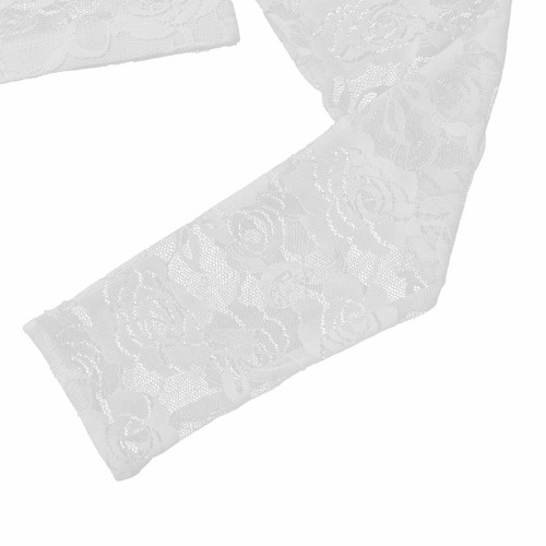 Sexy Women Lace Floral Long Sleeves Mesh Sheer Crop Tops Short T-Shirt Blouse - Picture 24 of 26