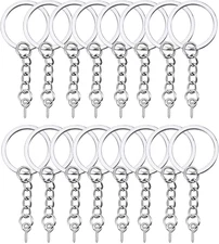 100Pcs Keychain Rings with Chain Open Jump Rings and Screw Eye Pins Silver New