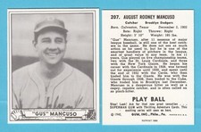 1940 Playball Reprint # 207 Gus Mancuso -- Brooklyn Dodgers  Box 129