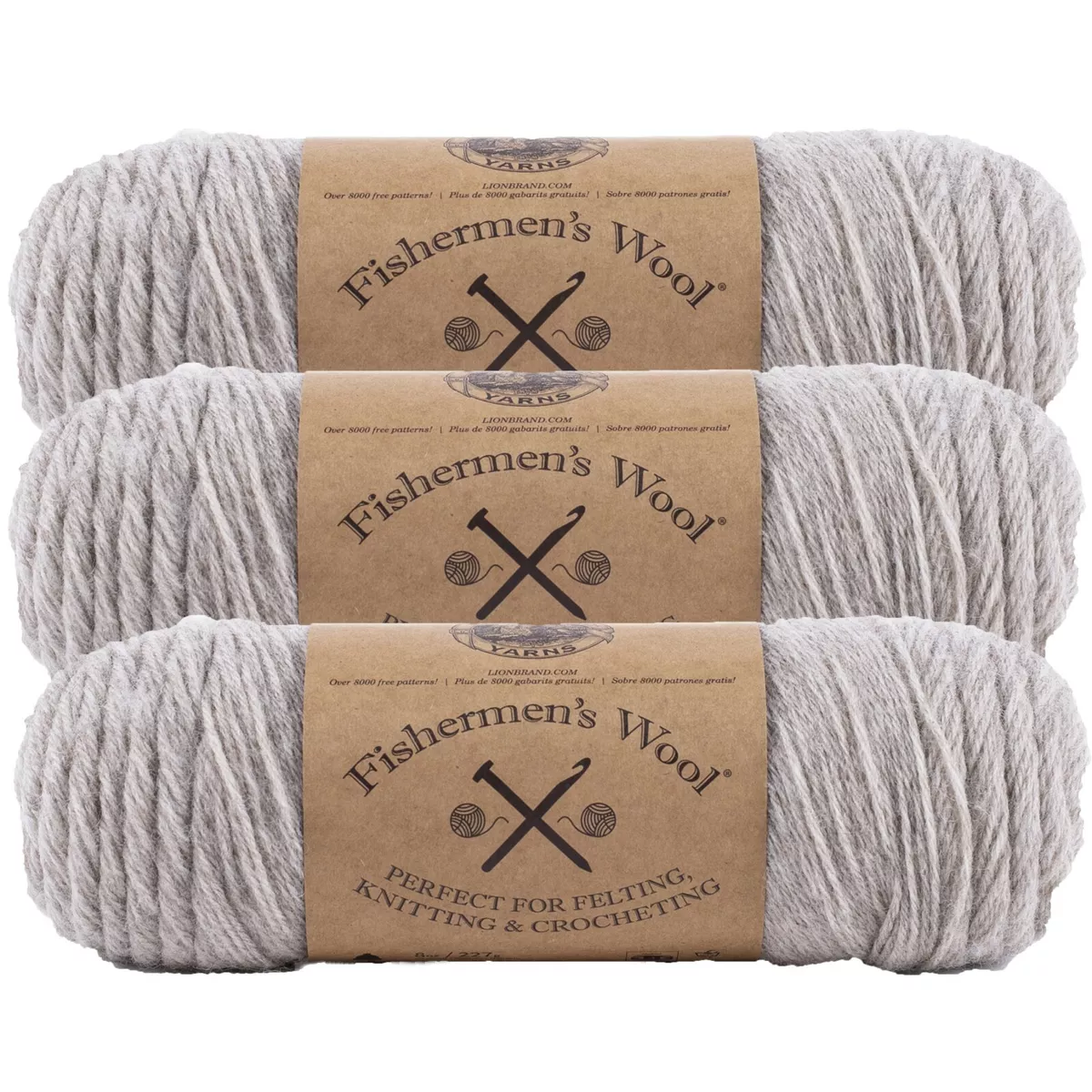 (3 Pack) Lion Brand Yarn 150-123E Fishermen's Wool Yarn, Oatmeal