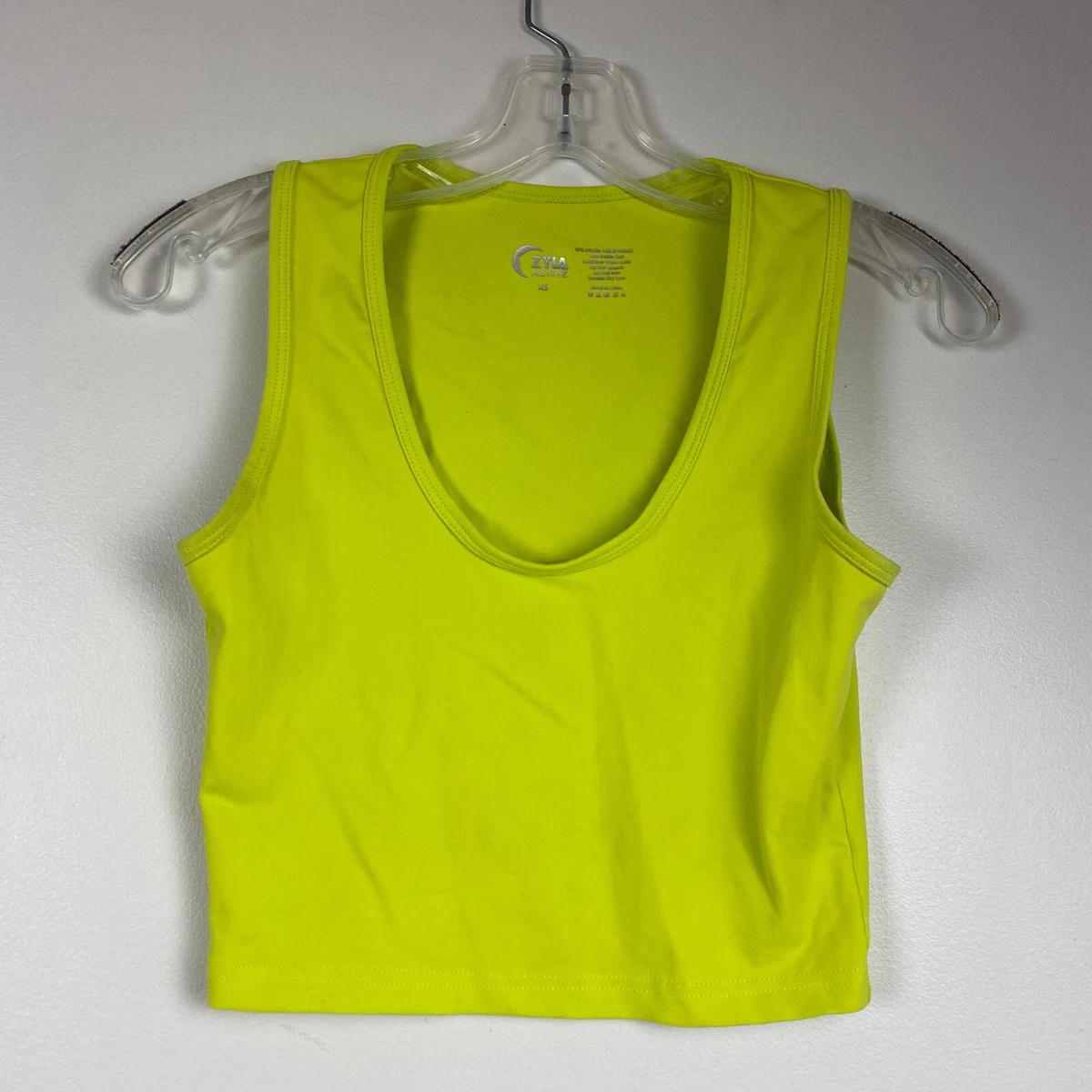 Zyia Active Stronger Lime Neon Yellow Cropped Scoop Neck Workout Tank Top  Bra XS