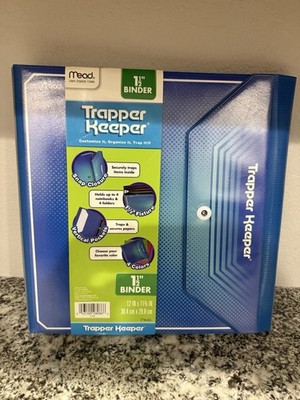 Mead Trapper Keeper Blue 1.5'' 3 Ring Binder Folio Pocket 2013 Retro Style