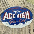 VINTAGE ACE HIGH GAS-OIL 8X12 INCHES PORCELAIN ENAMEL SIGN