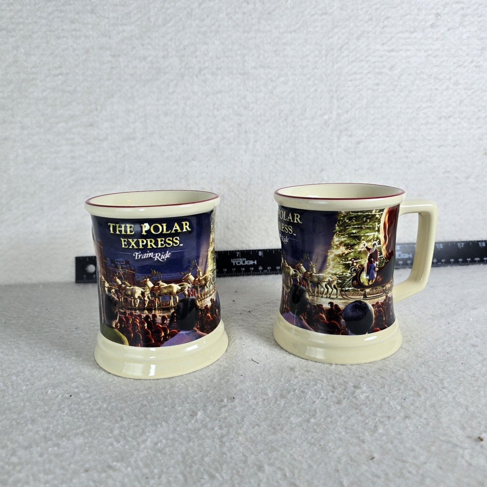 NEW Set of 2 POLAR EXPRESS Train Ride Mugs Cups 3D Ceramic Hot Chocolate Coffee