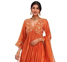 Women's Rayon Viscose Anarkali Embroidered Kurta with Pant  Dupatta