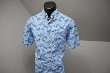 Duluth Trading Co. Button Up Shirt Blue Bikes Relaxed Fit Untucked Mens Sz Small