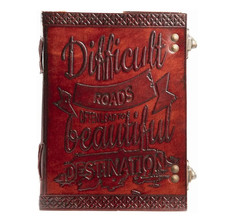 Leather Journal Difficult Road Embossed 5x7 Inch Handmade Diary 200 Blank Page