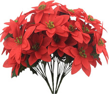 4 Pcs Christmas Artificial Flowers Poinsettia Flowers Red 7 Heads Silk Poinsetti