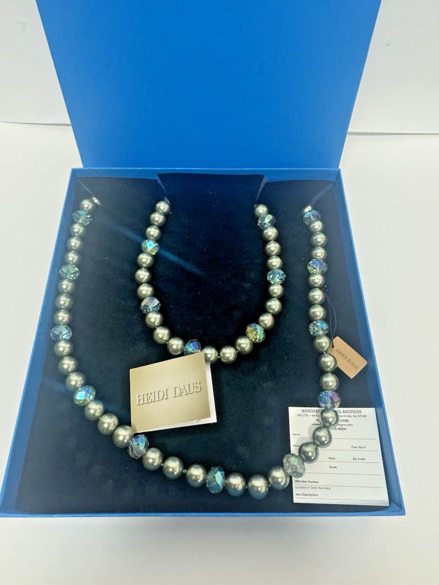 Heidi Daus Green Pearl/Crystal Faux Endless Necklace 36