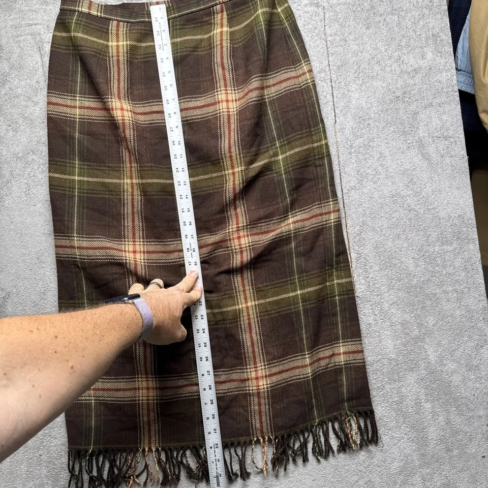 Falda para mujer marrón a cuadros mezcla de lana flecos Dark Academia Preppy talla 12 Foto 4 de 4