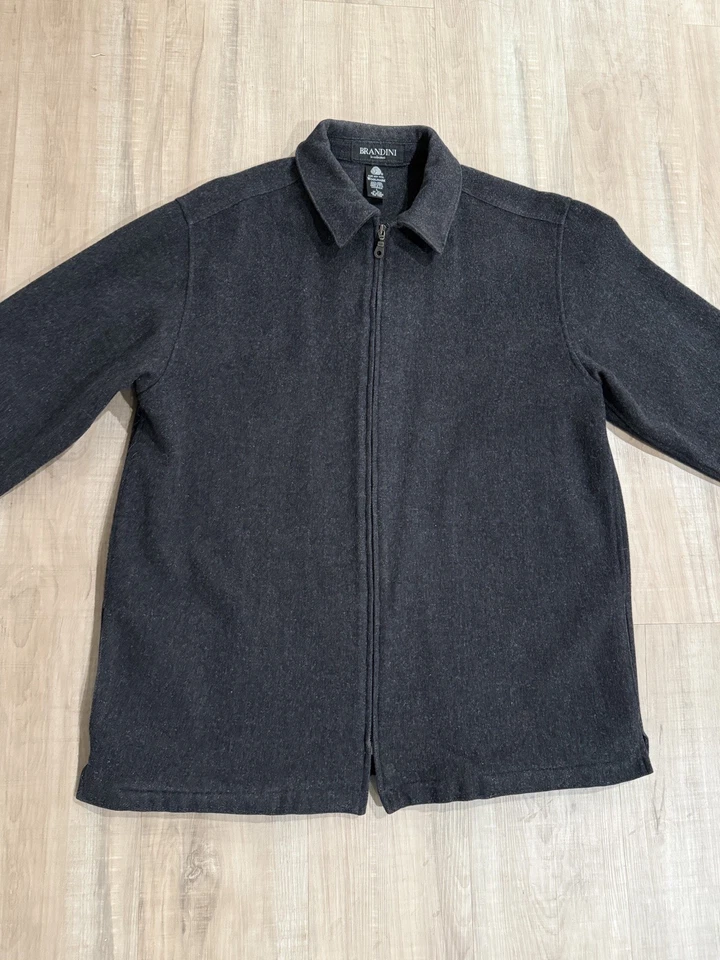 Brandini Gray 100% Wool Jacket Mens L Full Zip Classic Neutral Versatile - Image 3 of 4