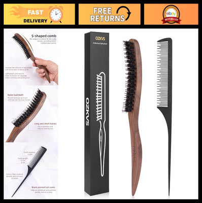 Slick Back Brush & Teasing Comb Set for Men & Women, Boar Bristle & Nylon, Volum