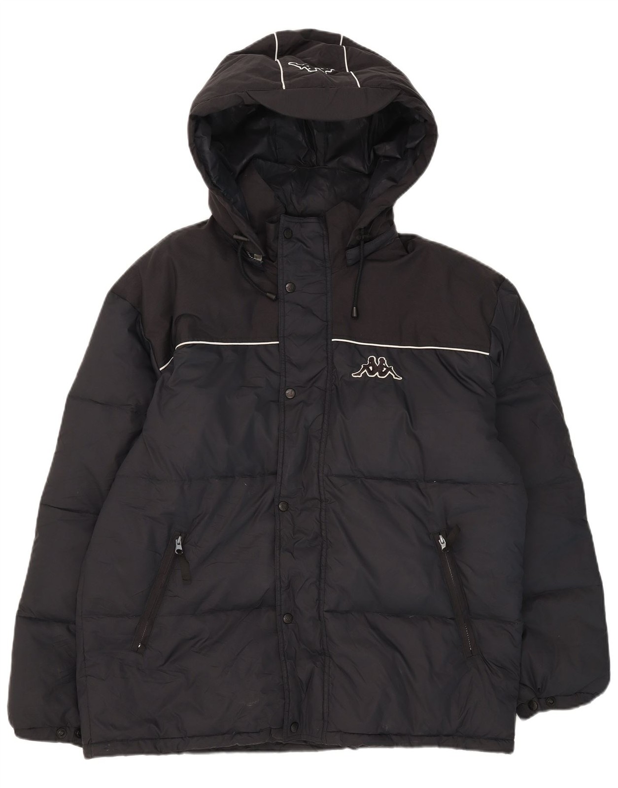 Kappa Mens Graphic Hooded Padded Jacket UK 42 XL Navy Blue Nylon GQ20