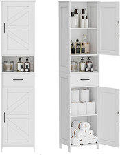 Homhedy 67" H Tall Bathroom Storage Cabinet with 2 Barn Doors and 1 Drawer, Narr