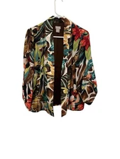 Chico’s Multicolor Floral Kimono 3/4 Tulip Sleeve Open Front Size 0